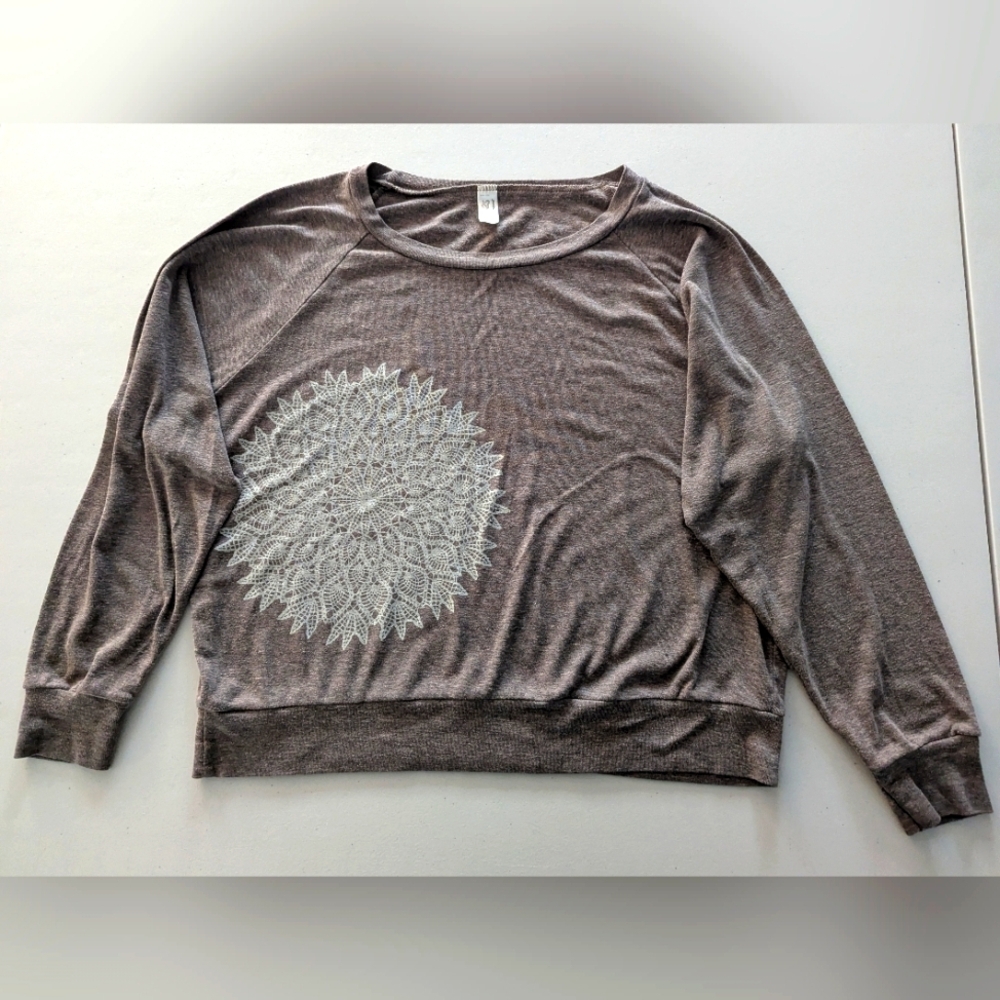 Gray Sweater with White Mandala Design